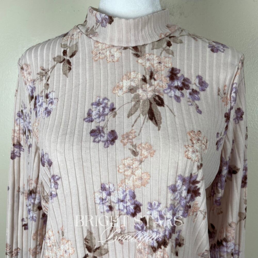 Rare Floral Cropped Mock Neck Ribbed Top Long Sleeve ASO Enid Sinclair Wednesday - Picture 10 of 11